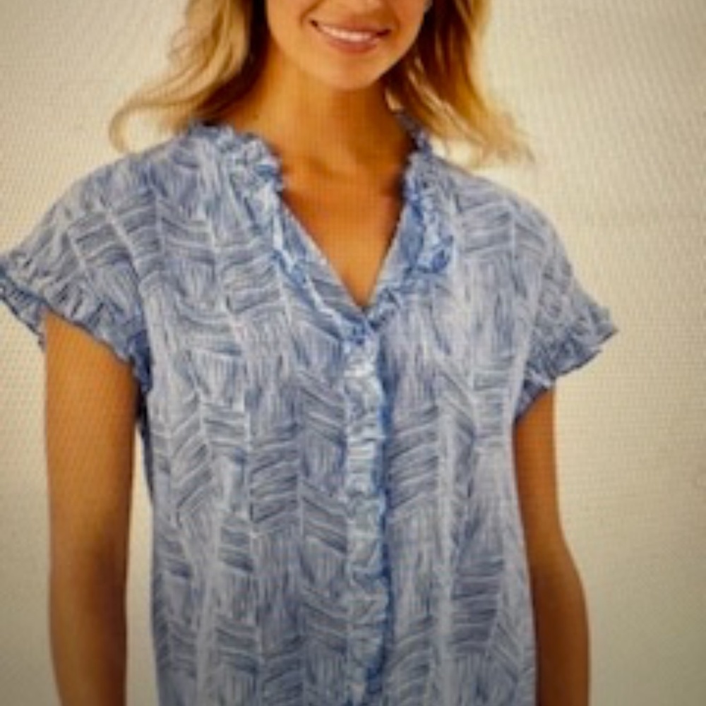 NWT! Tommy Bahama Harbor Island Silk Ruffle Top Turkish Sea Blue, Med, $150